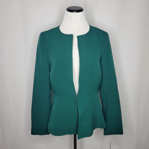 Le Suit Peplum Crepe Open Front Blazer Jacket Emerald Green NWT Size 4 - Picture 2 of 9